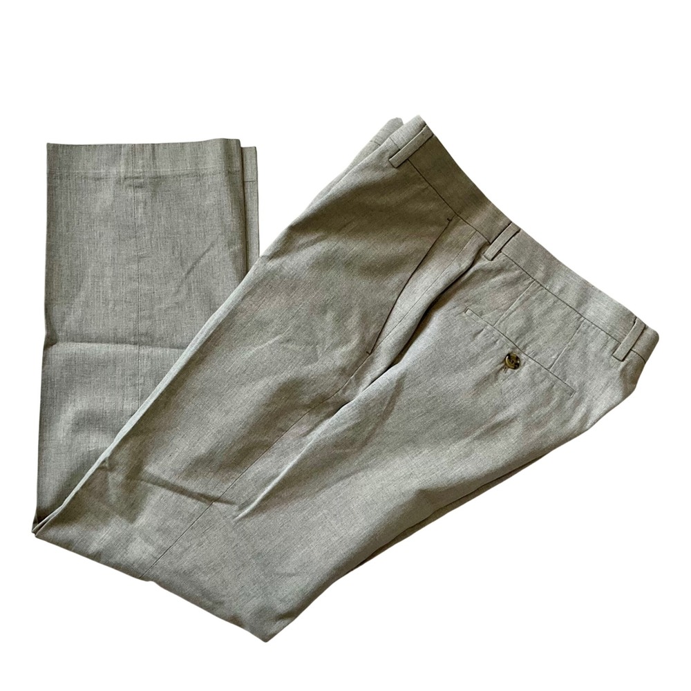 Hugo Boss Grey Herringbone Dress Pants Trousers Sz 34R IT 50 Flat Front Business